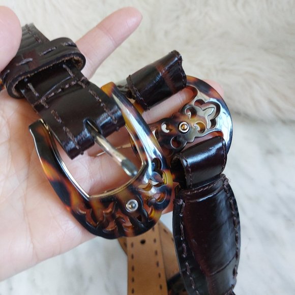 Brighton Women's Black Leather Tortoise Buckle Belt small/30" length - Picture 4 of 9